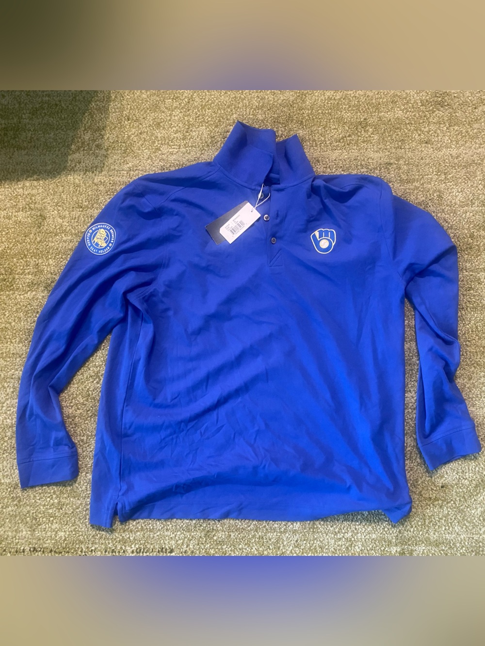 Cutter & Buck Milwaukee Brewers Blue Long Sleeve + Brewers Majestic White Tee